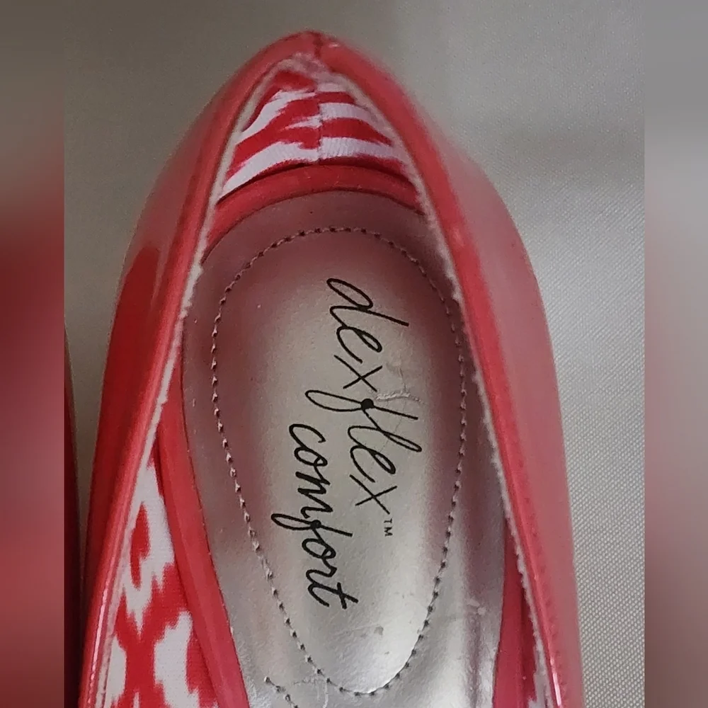 Dexflex Comfort Sandals Womens Peep Toe Leather Wedge Coral Sz 9.5 - Picture 5 of 10